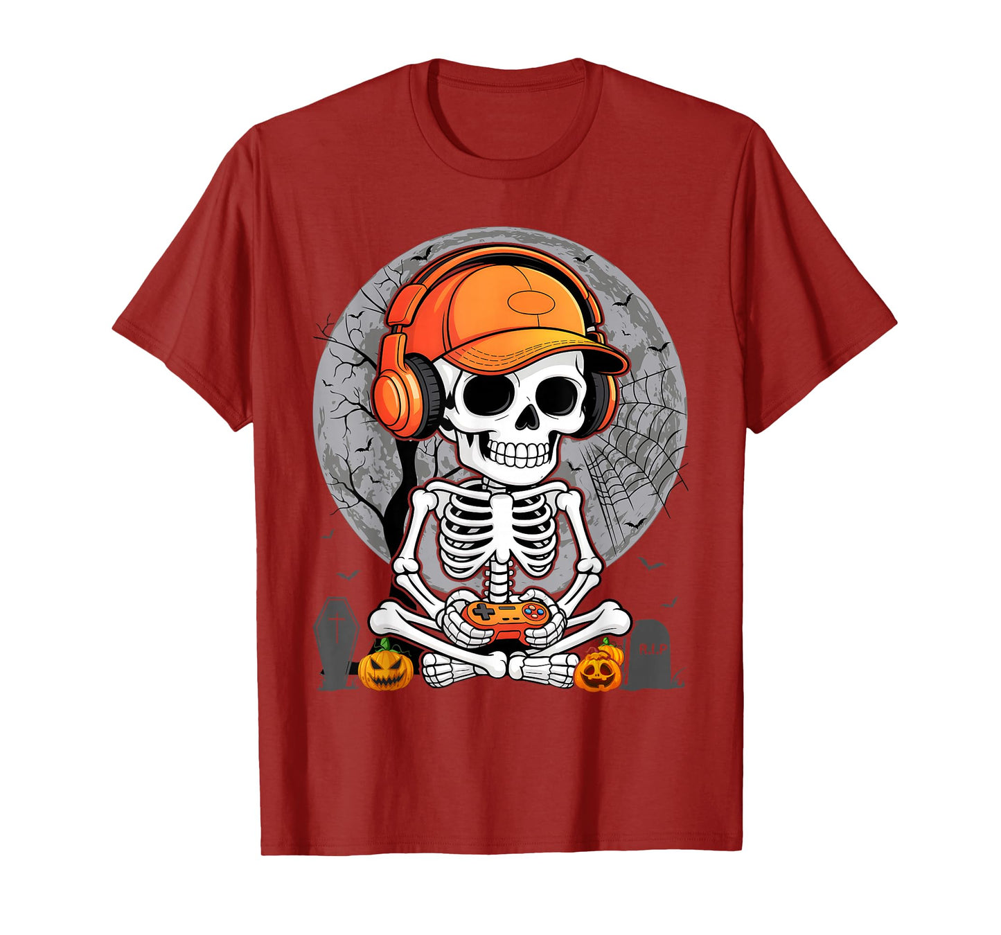 Halloween Skeleton Gamer Video Gaming Boys Men Kids Teens T-Shirt