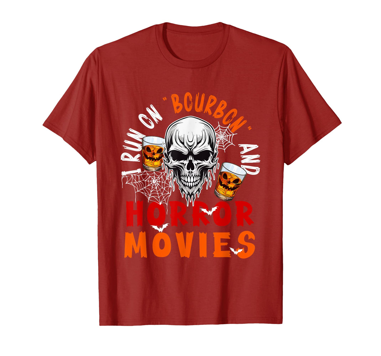 Running On Bourbon and Horror Movies Halloween Skull Drinker T-Shirt