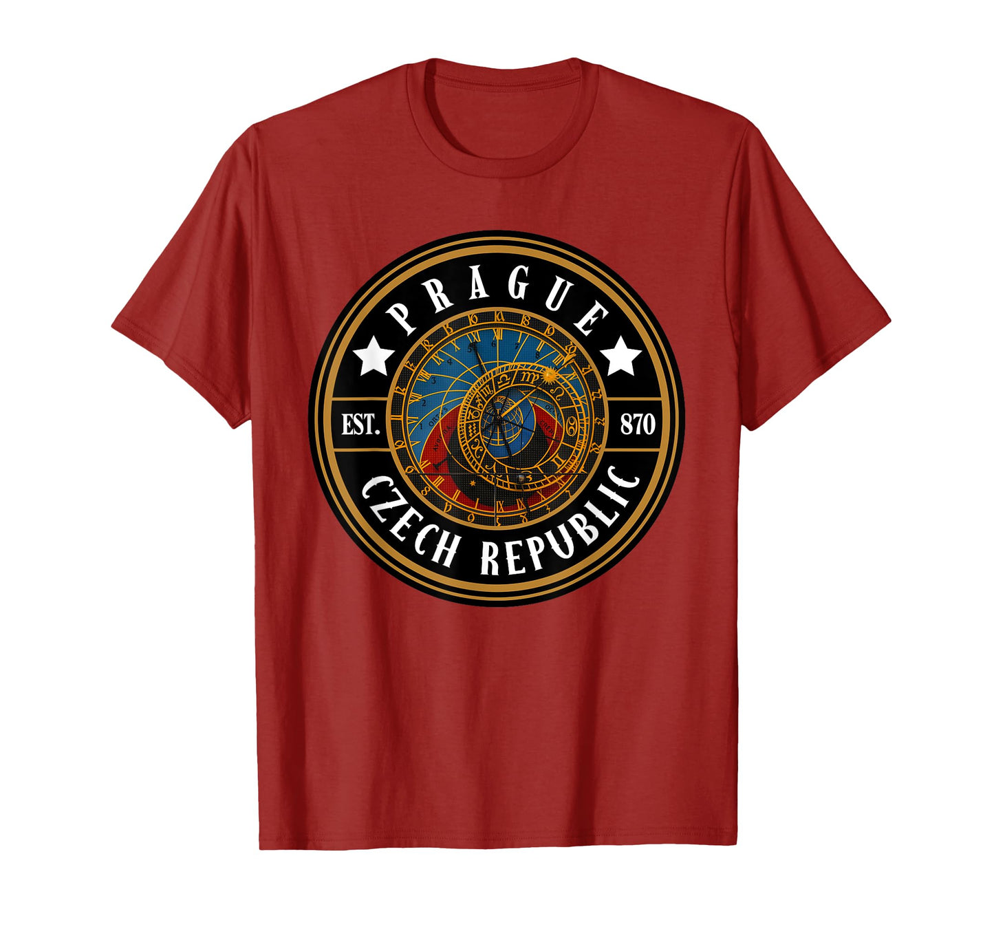 Prague Souvenir Store Retro Astronomical Clock Prague T-Shirt