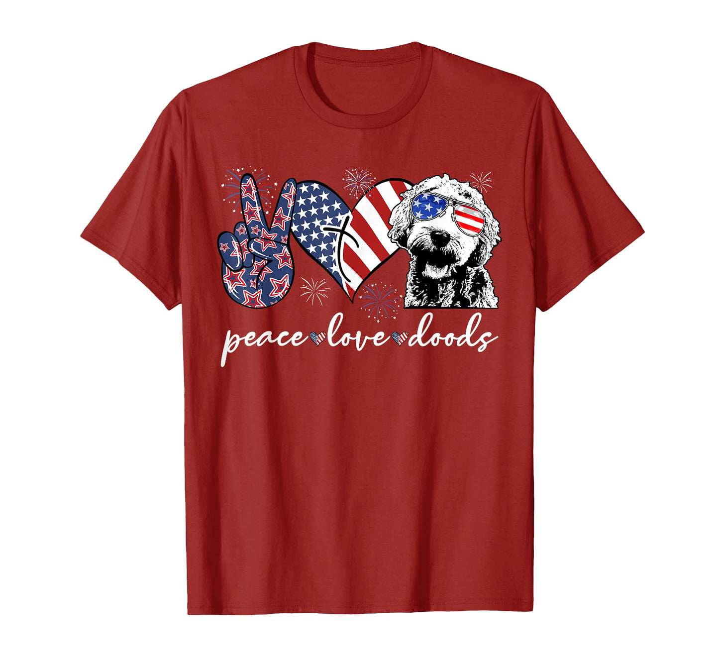 Peace Love Doods Goldendoodle USA Flag Doodle 4th of July T-Shirt for Women Men