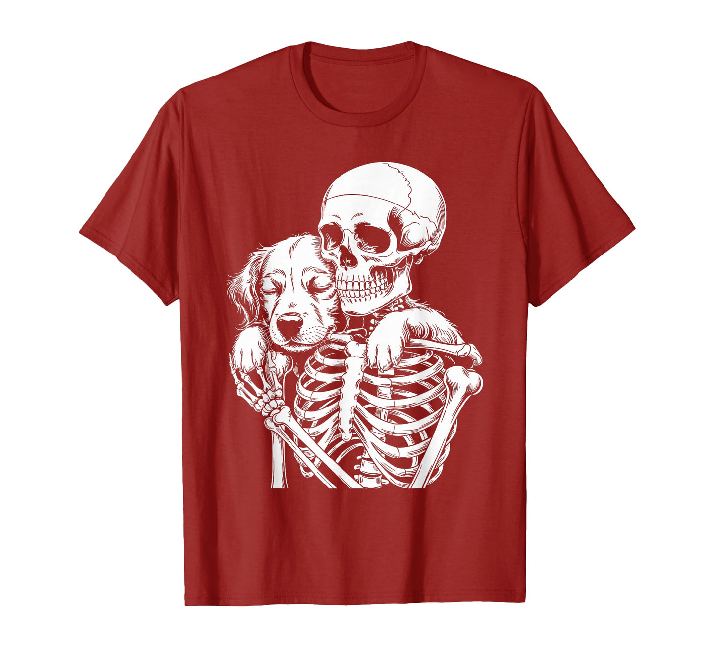 Skeleton Hugging Dog Lover Spooky Season Halloween T-Shirt