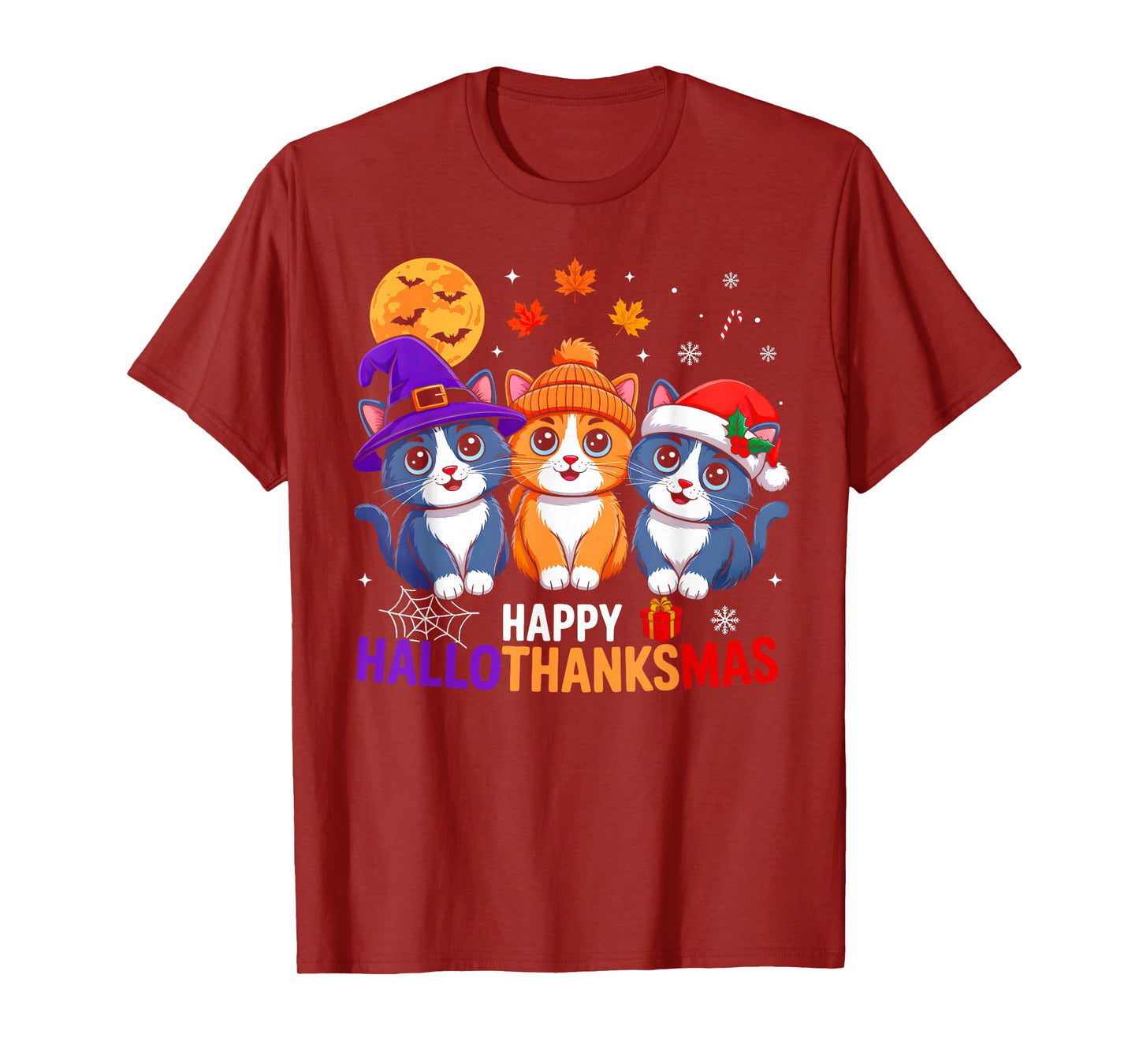 Cat Halloween Christmas Happy Hallothanksmas Thanksgiving T-Shirt