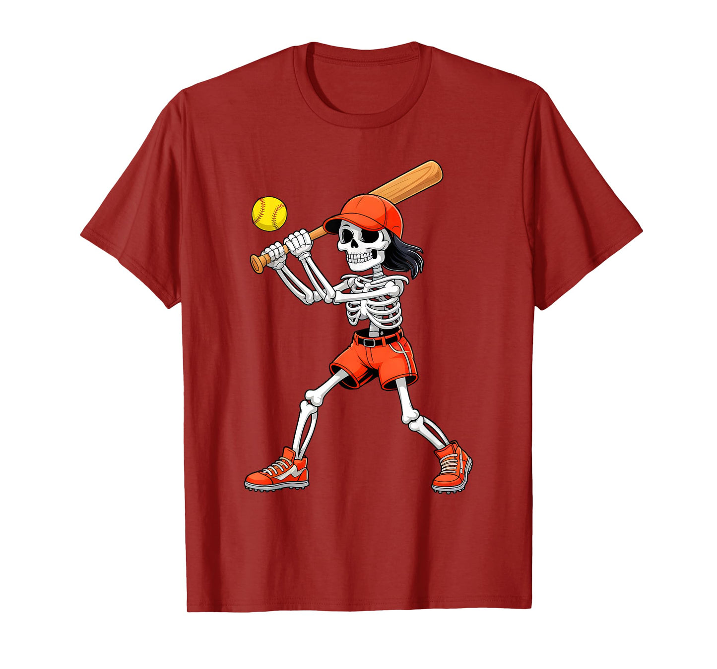 Funny Skeleton Play Softball Halloween Costume Boys Men Kids T-Shirt