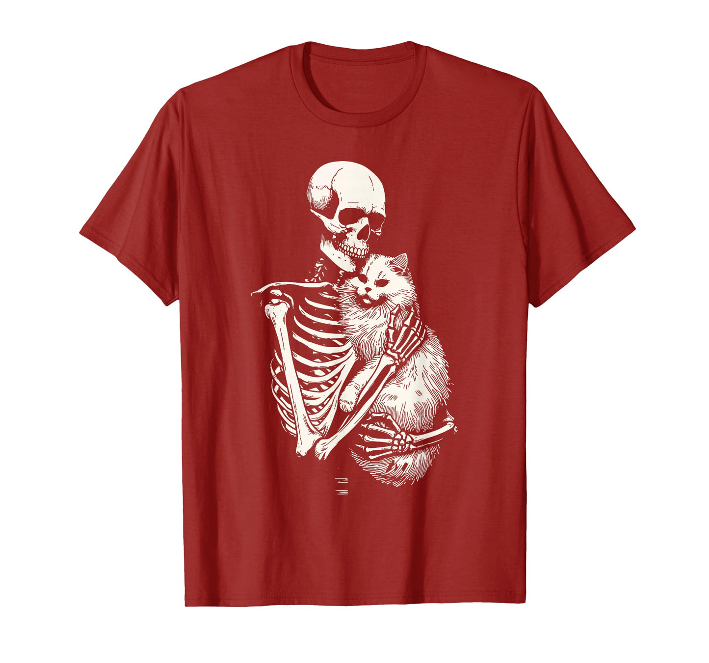 Skeleton Holding Cat Halloween Cat Lover Cat Mom Dad T-Shirt
