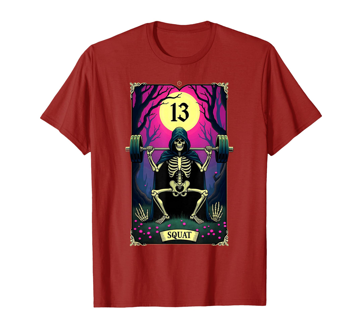Gothic Tarot Card Skeleton Squat Weightlifting T-Shirt