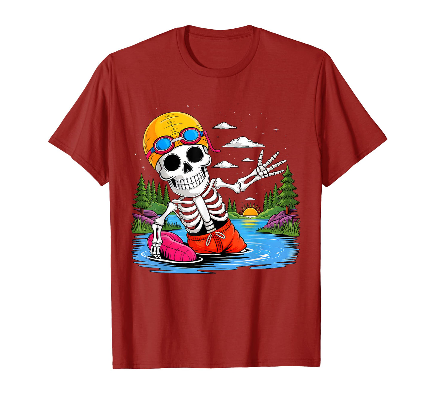 Skeleton Swimming Halloween Costume Funny Swimming Boys Kids T-Shirt