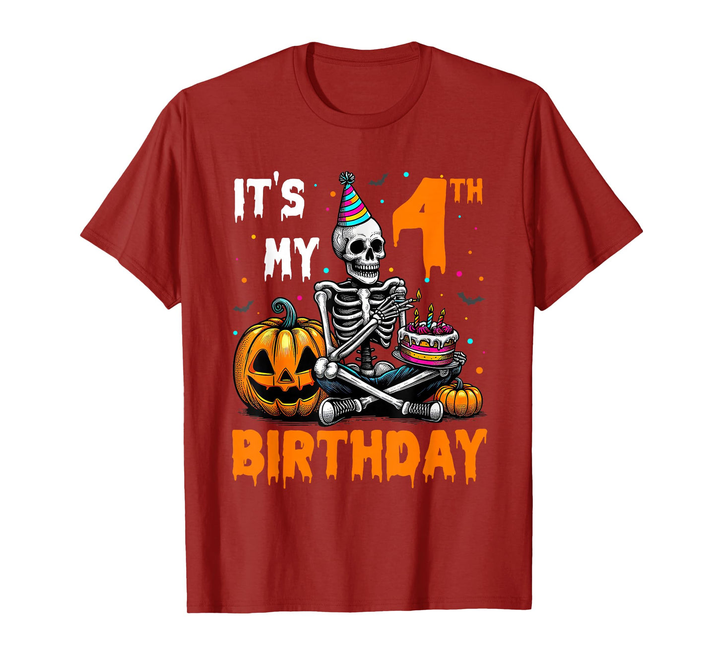 Skeleton 4th Birthday Halloween Party Kids 4 Years Gift T-Shirt