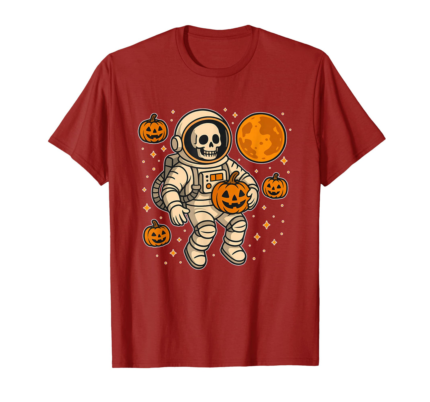 Astronaut Skeleton with Pumpkins in Space T-Shirt