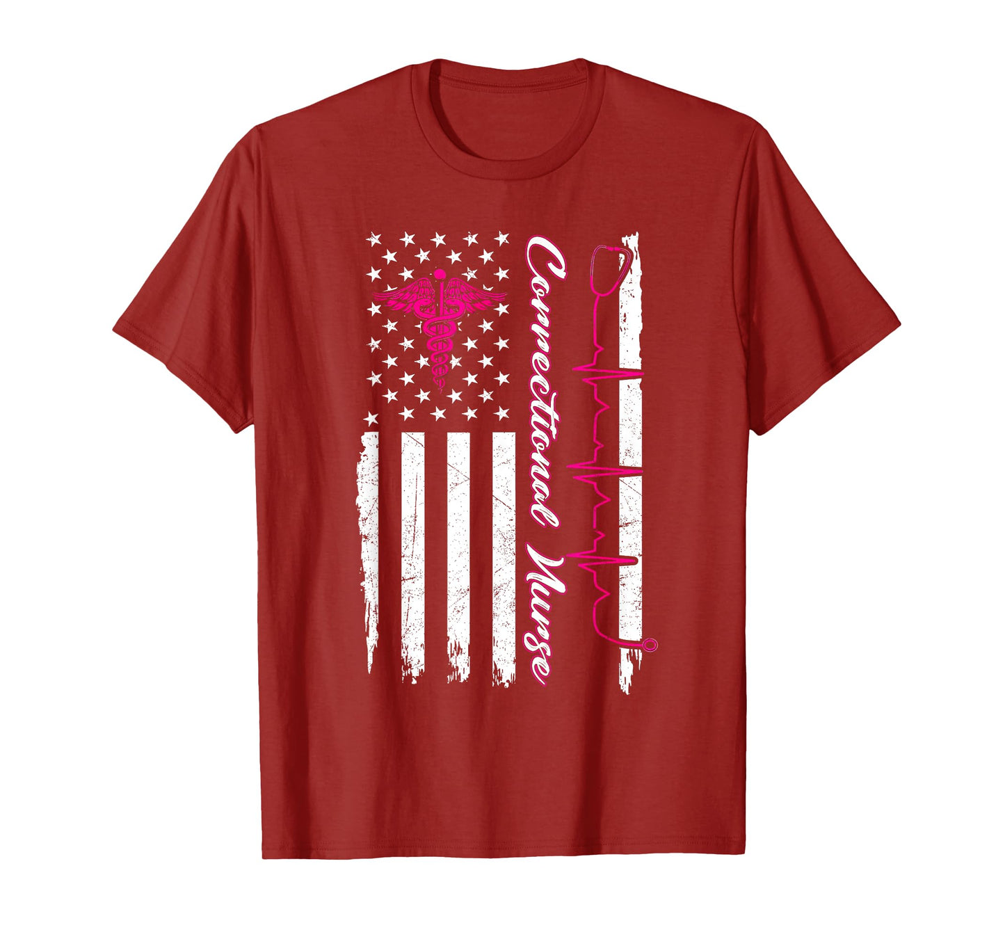 Correctional Nurse USA Flag Breast Cancer Nursing RN T-Shirt for Women Men
