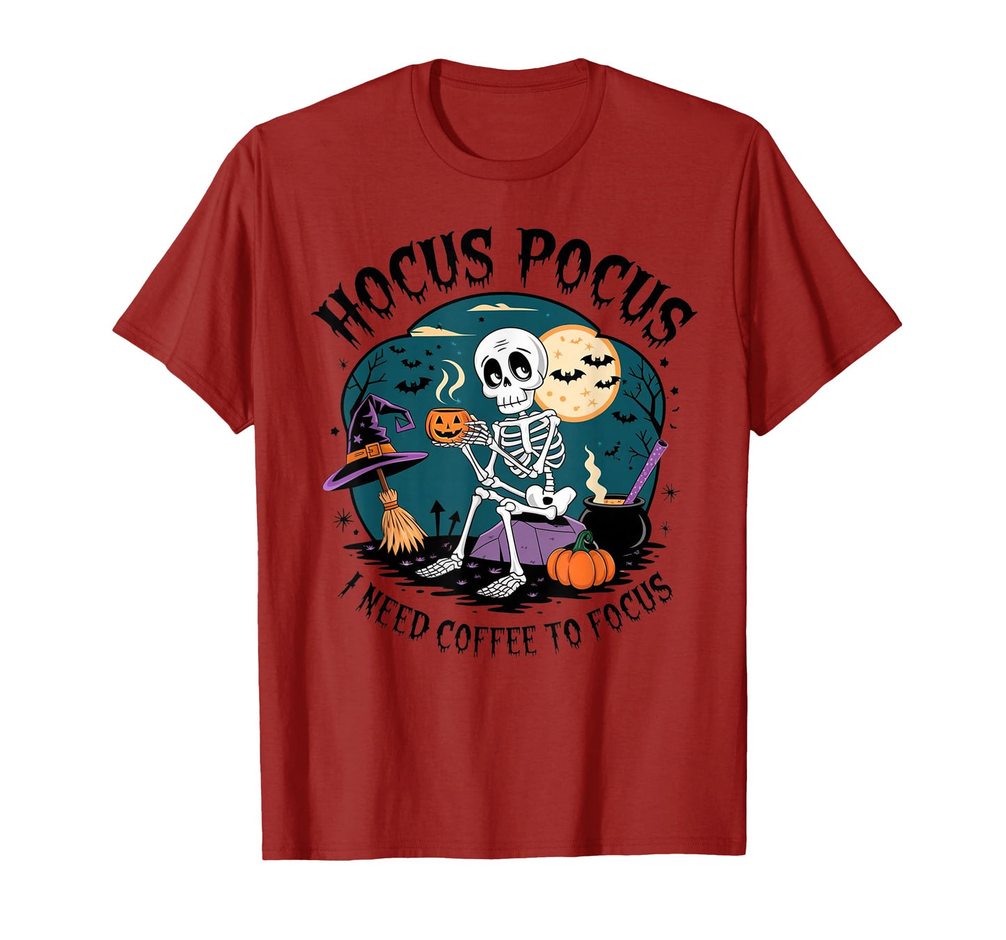 Hocus Pocus Skeleton Coffee Design for Halloween Lovers T-Shirt