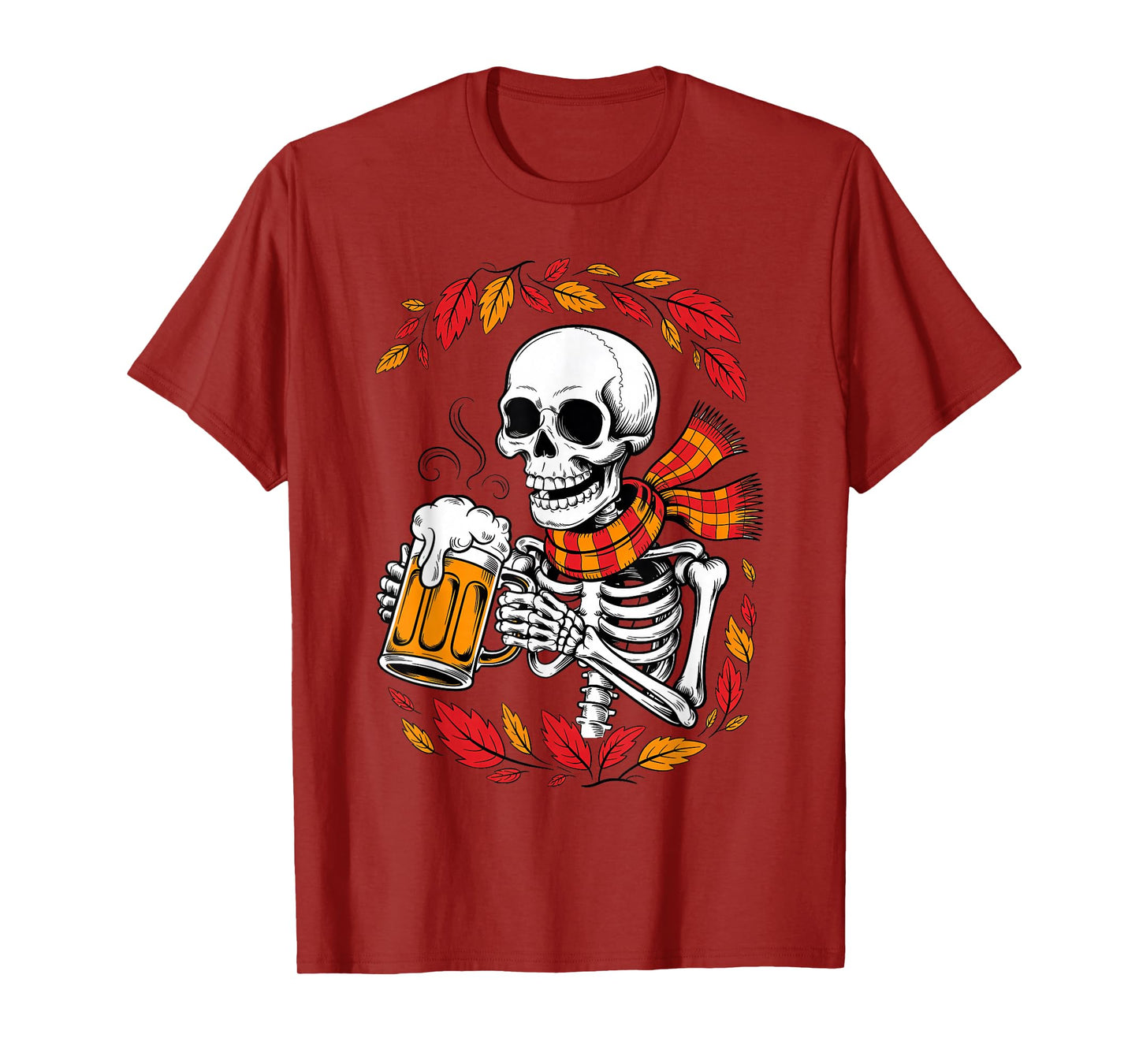 Skeleton Beer Drinker Halloween Thanksgiving Oktoberfest T-Shirt