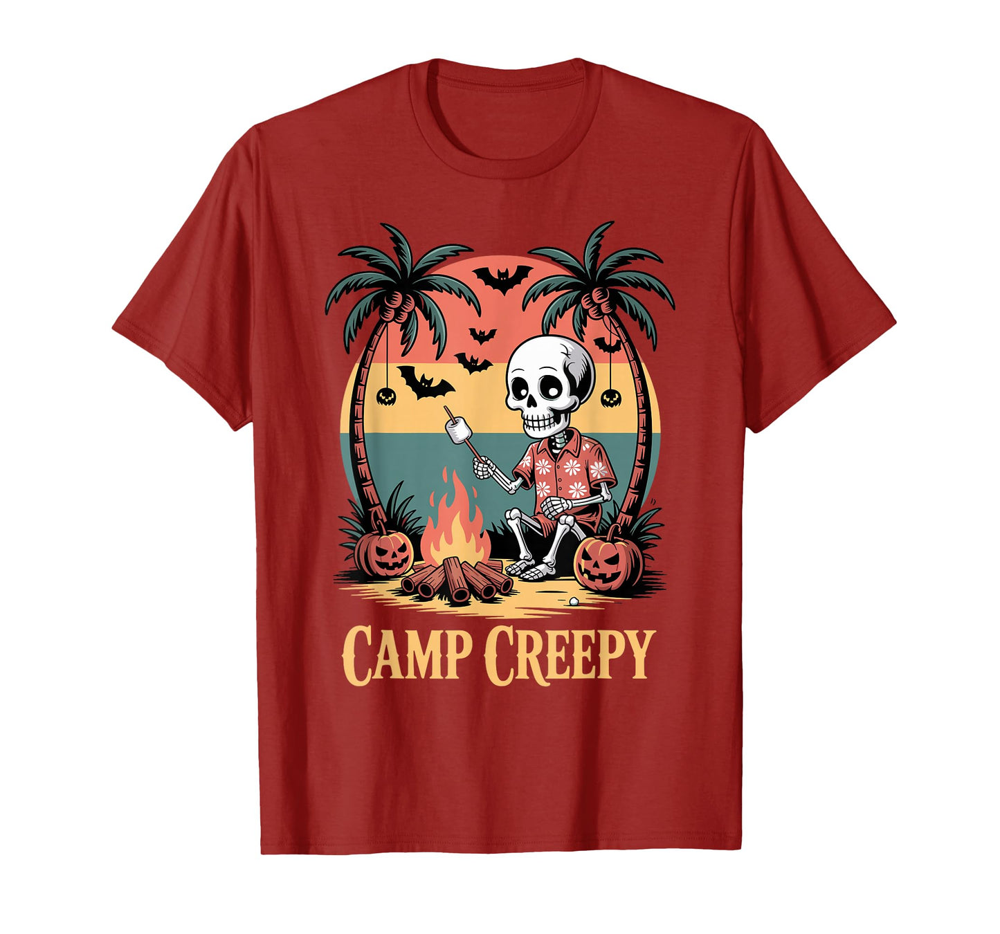 Camp Creepy, Fun Retro Skeleton with Spooky Palm Trees T-Shirt