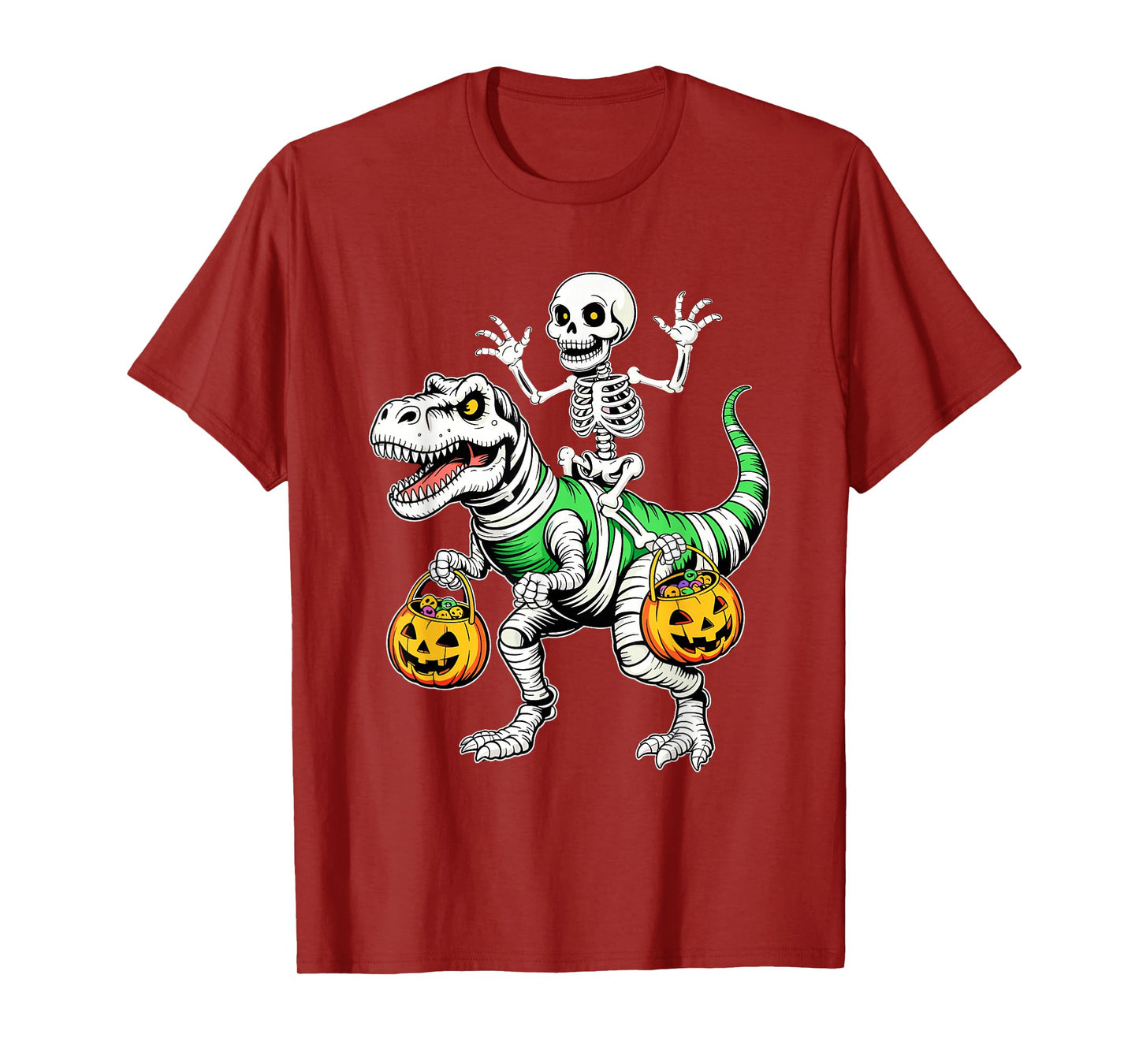 Skeleton Riding Mummy Dinosaur Trex Halloween Pumpkin Dash! T-Shirt