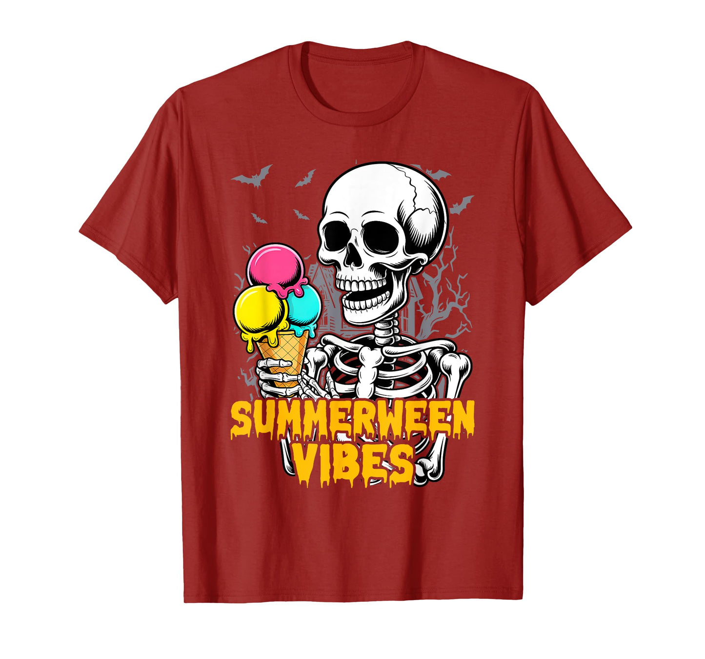Summerween Skeleton Ice Cream Halloween Summer Vacation T-Shirt