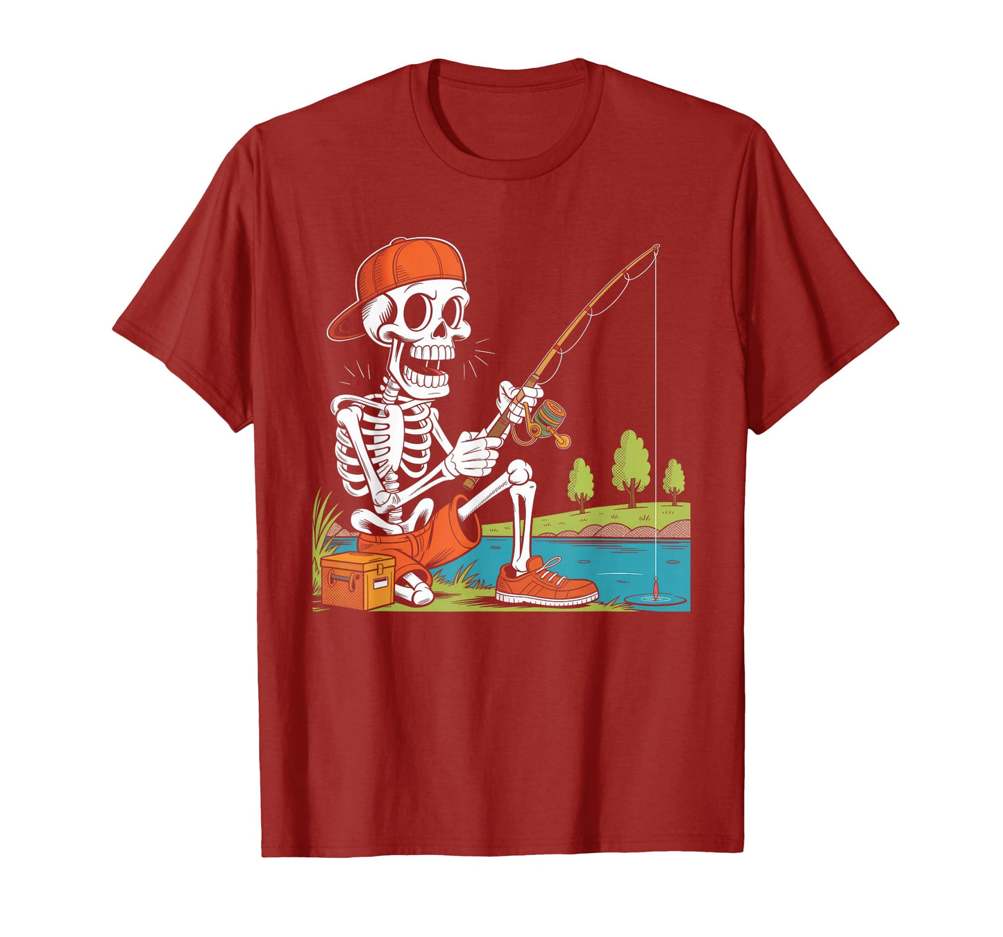 Skeleton Fishing Halloween Costume Funny Fishing Boys Kids T-Shirt