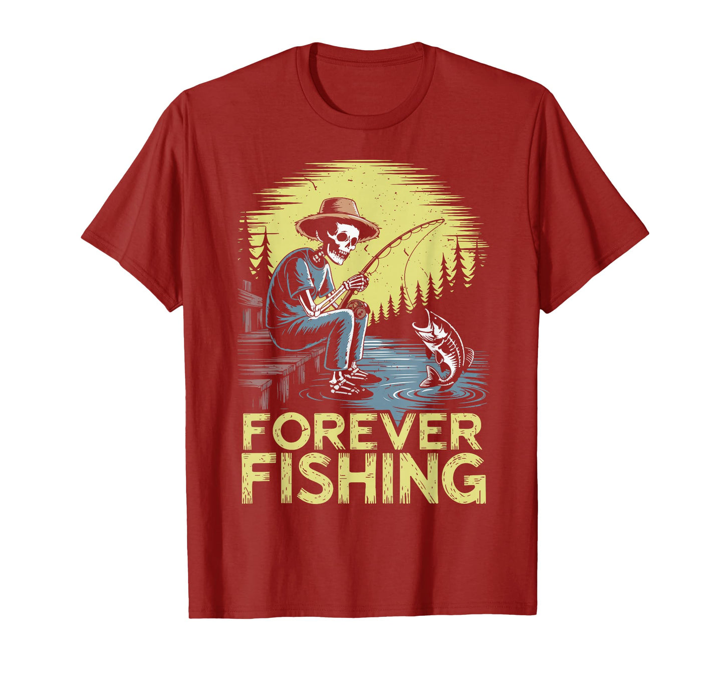 Forever Fishing Skeleton Halloween Bass Fish Funny Fisherman T-Shirt