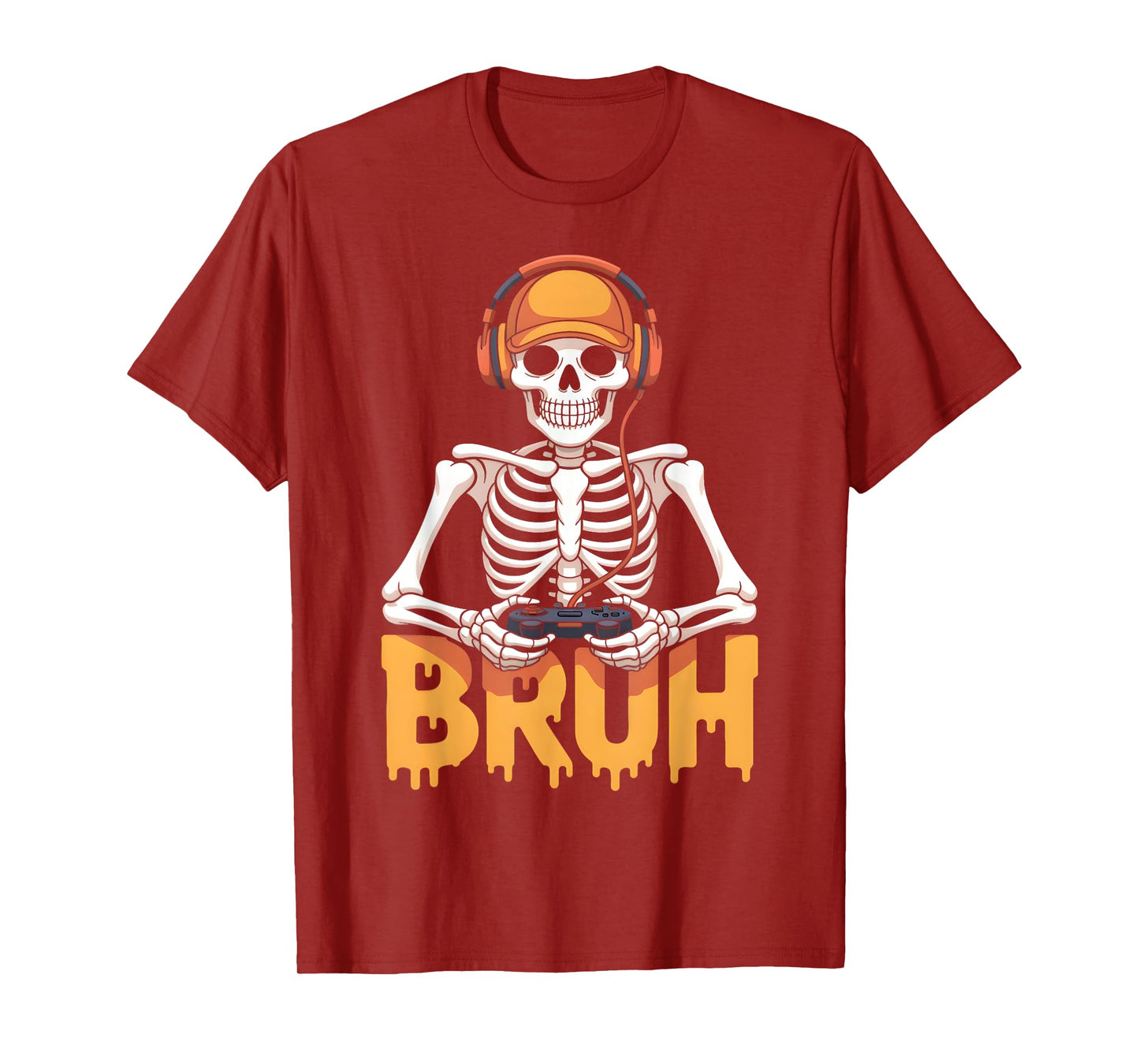 Bruh Halloween Boys Kids Gamer Mens Skeleton Video Gaming T-Shirt
