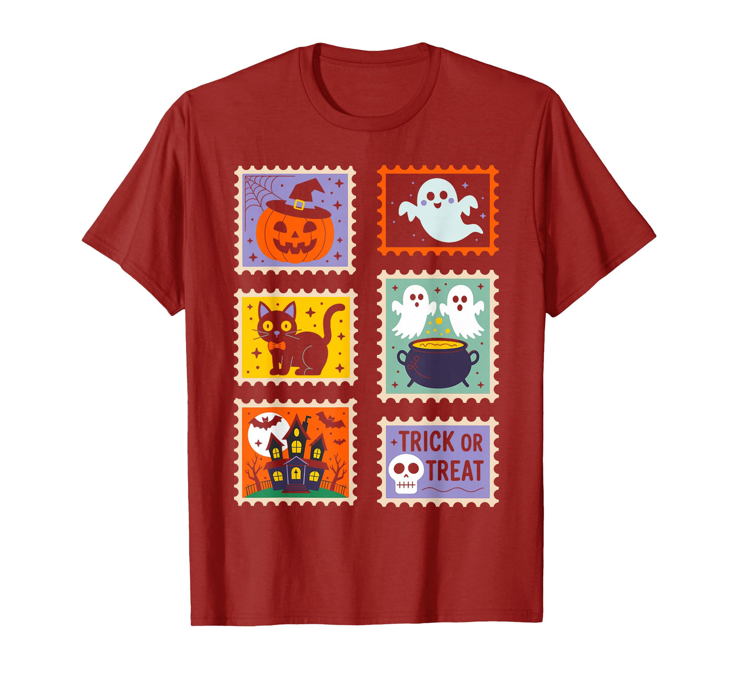 Halloween Stamps Spooky Pumpkin Ghost Cat Witch Skeleton T-Shirt