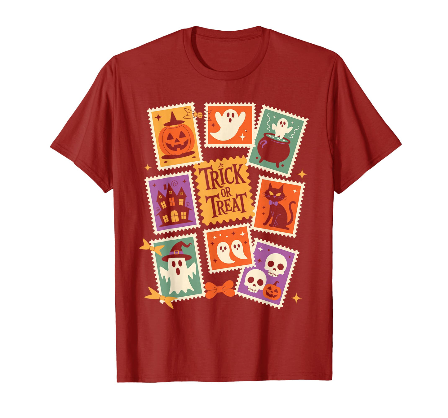 Halloween Stamps Spooky Pumpkin Ghost Cat Witch Skeleton T-Shirt