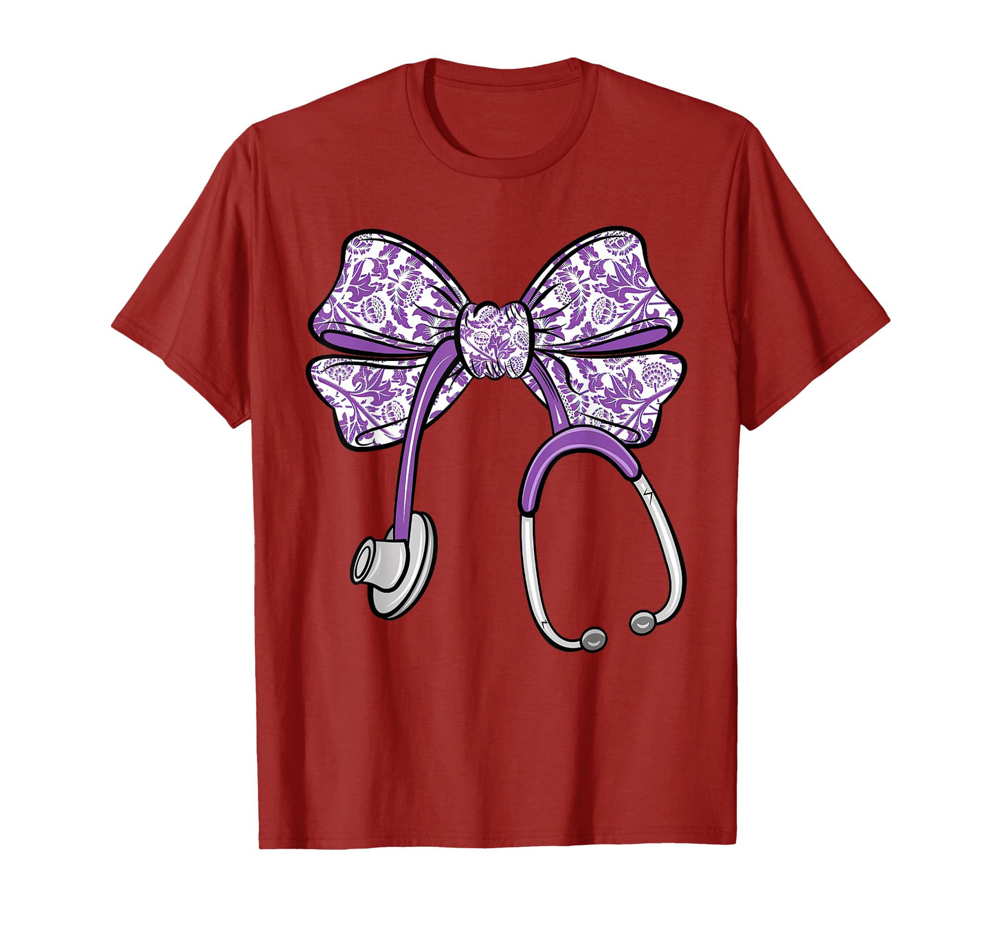 Cute Floral Coquette Purple Nurse Bow Ribbon Stethoscope RN T-Shirt