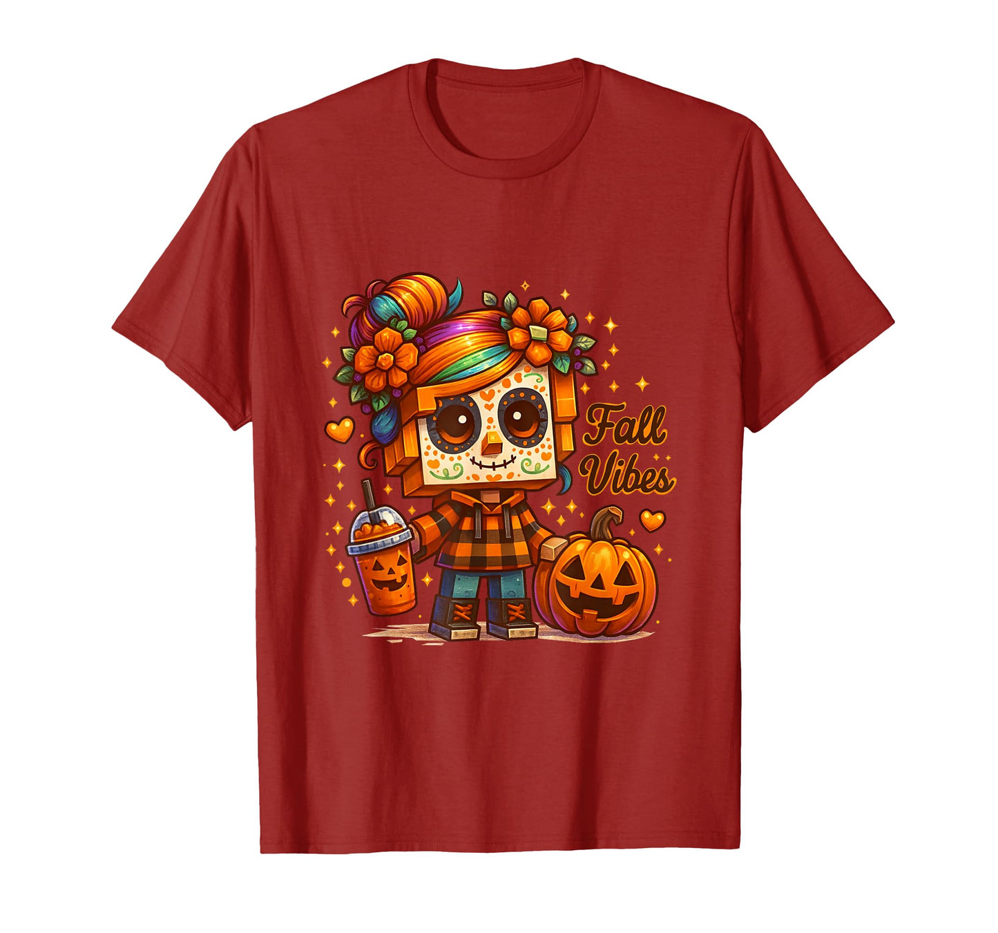 Fall Vibes Coffee Skeleton Halloween Pumpkin Spooky T-Shirt