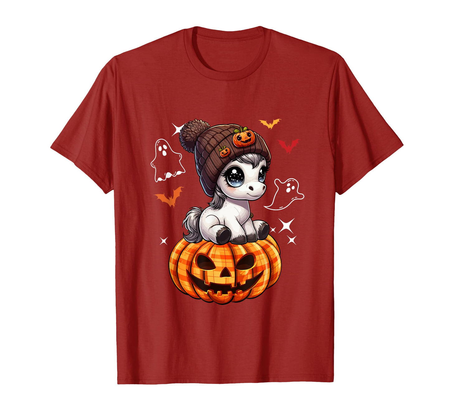Horse Wearing Knitted Hat Halloween Carved Pumpkins Farmer T-Shirt