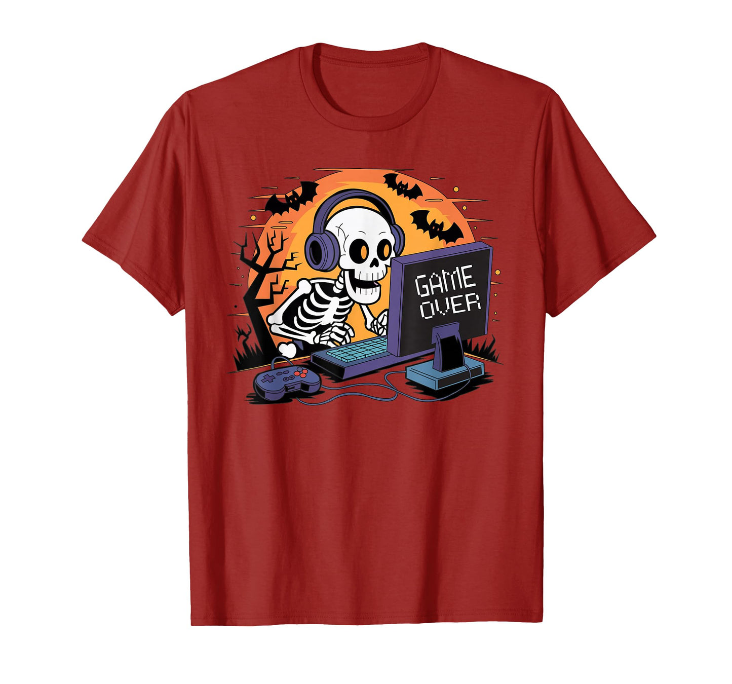 Skeleton Gamer Funny Halloween Spooky Gaming Design T-Shirt