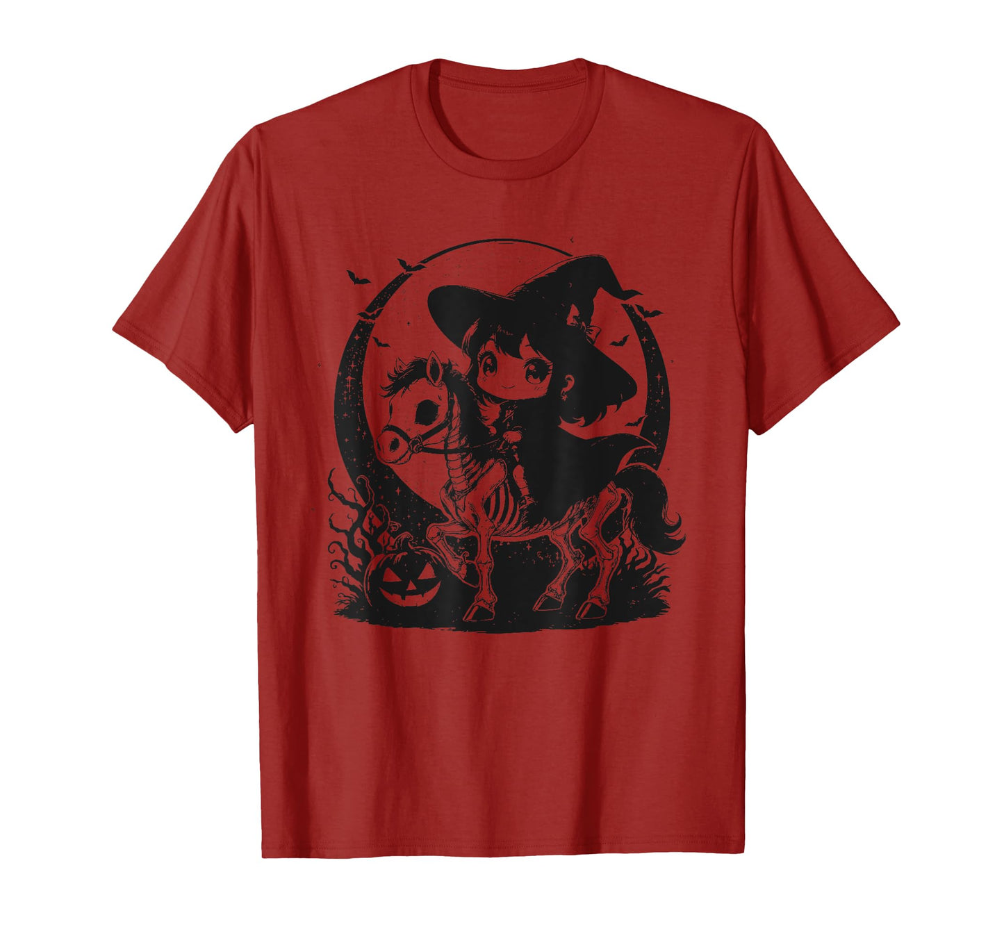 Girls Halloween Cute Witch Horse Skeleton Animal Graphic T-Shirt