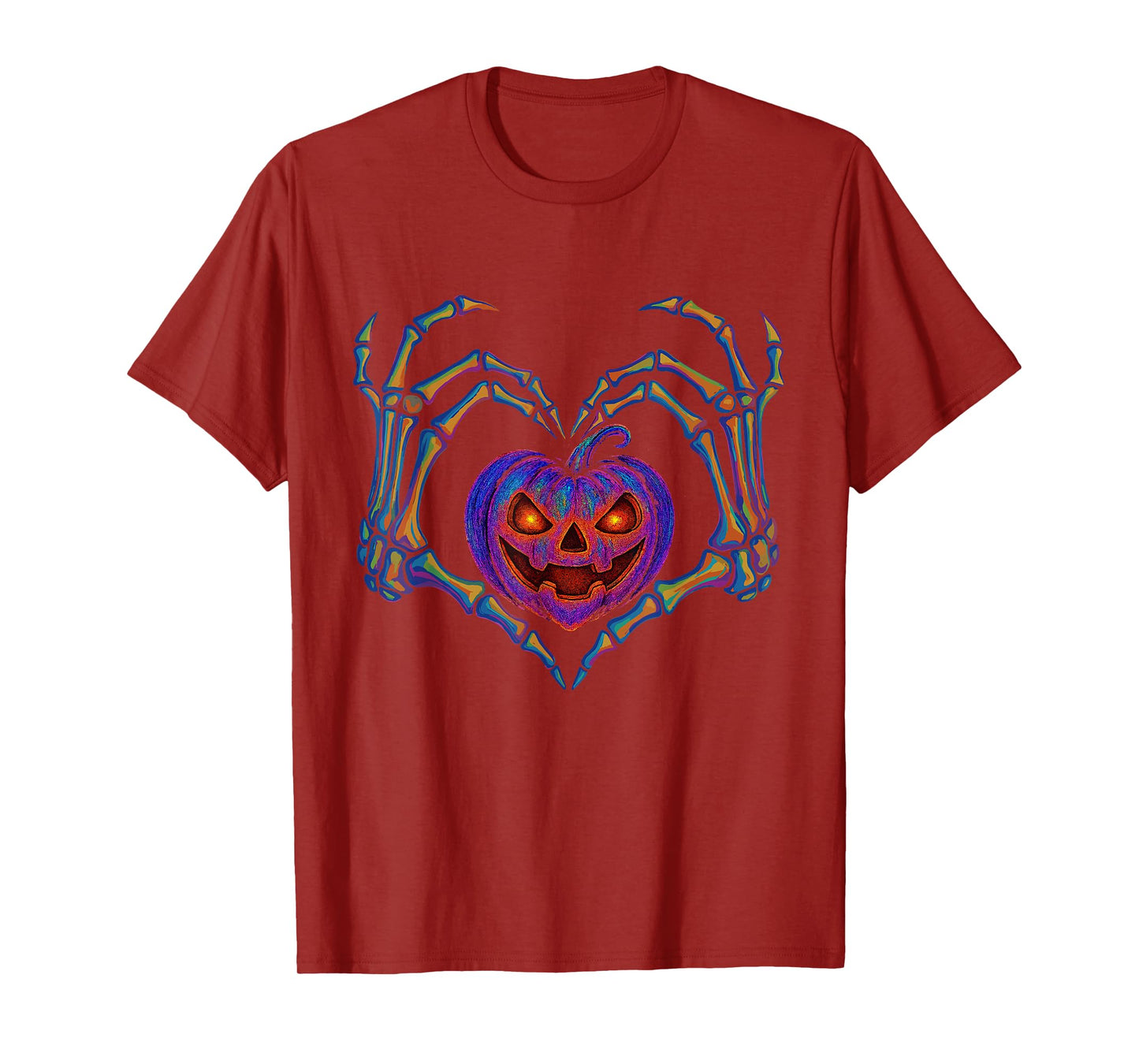 Skeleton Hand Spooky Pumpkin Heart Halloween Funny Bone Love T-Shirt