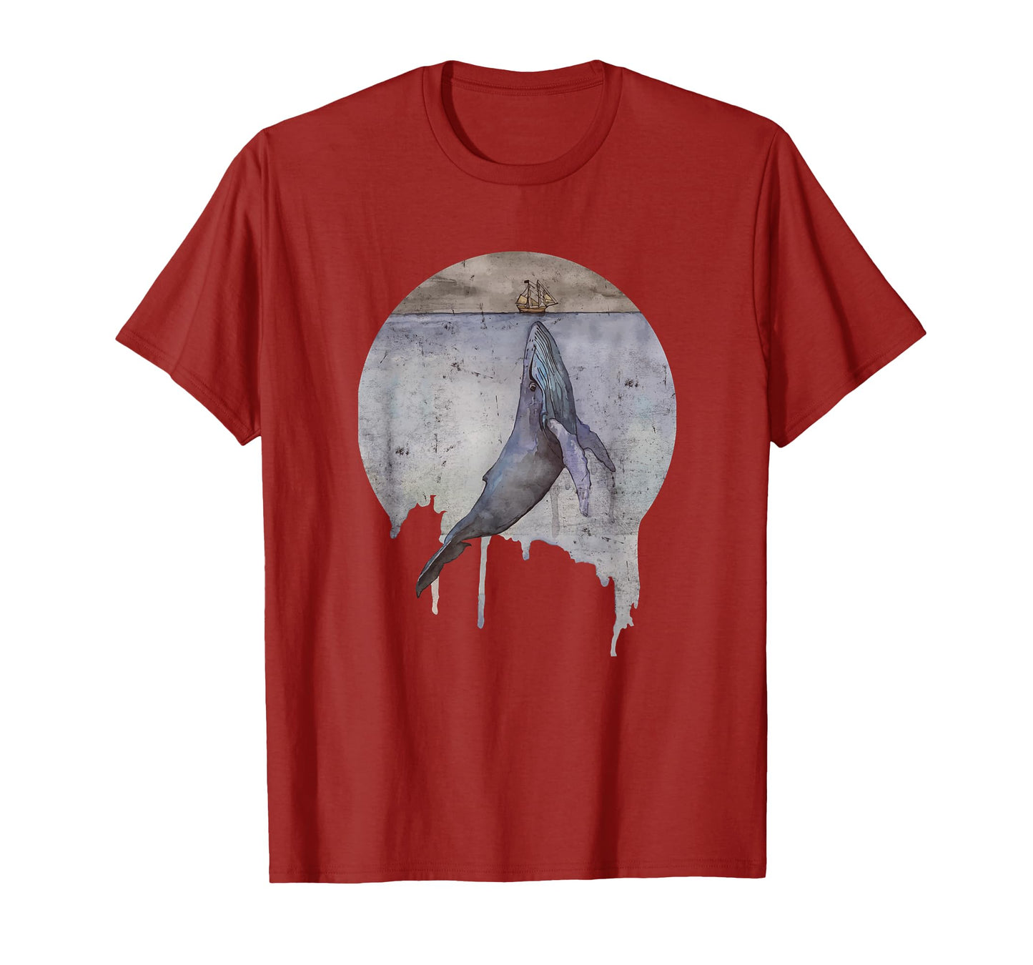 Humpback Whale Ship At Sea Distressed Watercolor Ocean Sea T-Shirt