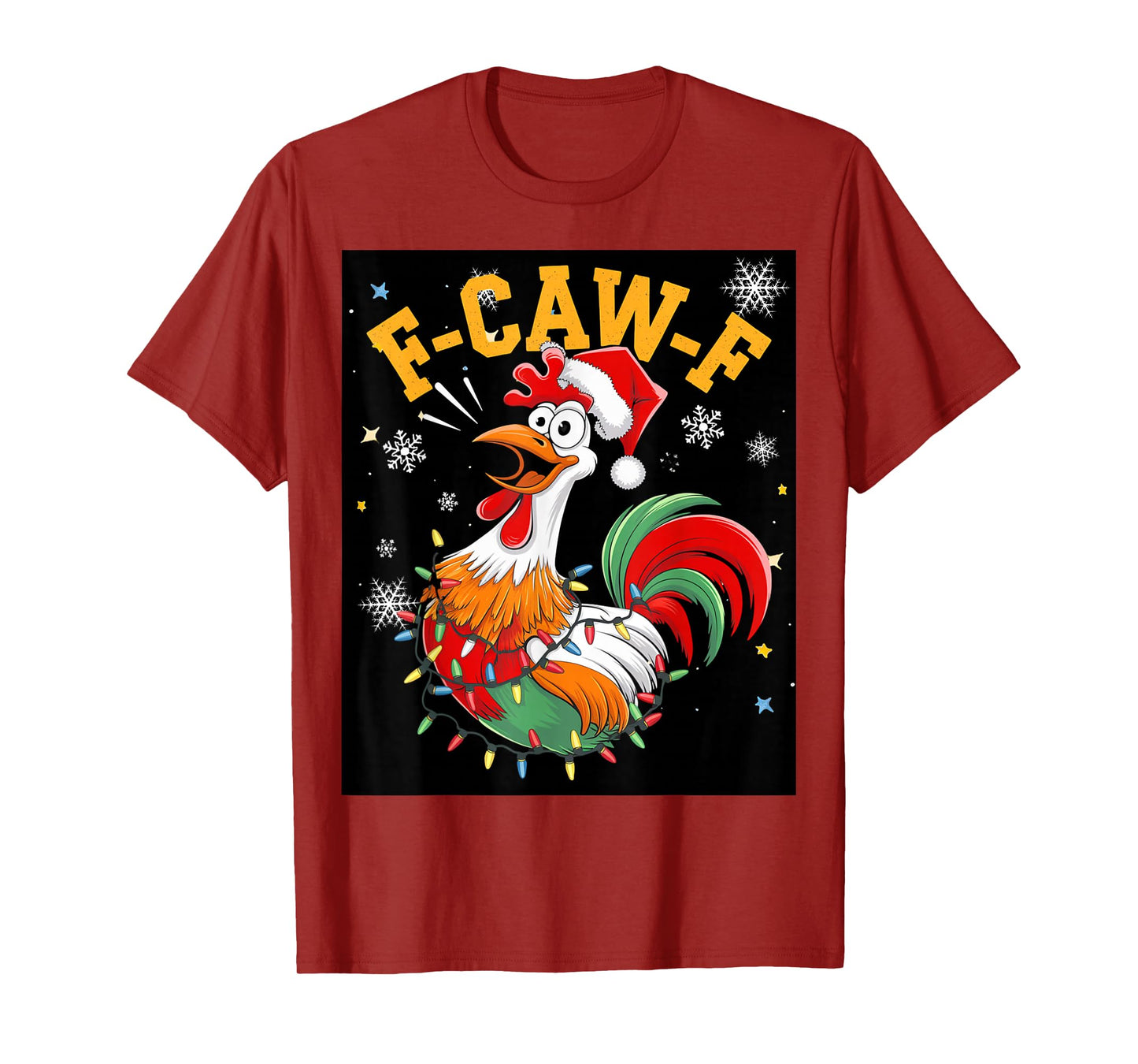 Funny Chicken Christmas Rooster Santa Hat Holiday F-Caw-F T-Shirt