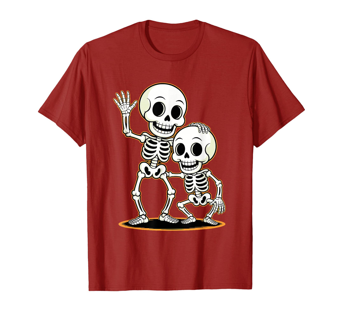 Silly Smiling Skeleton Duo Cartoon Fun Bones Artwork T-Shirt