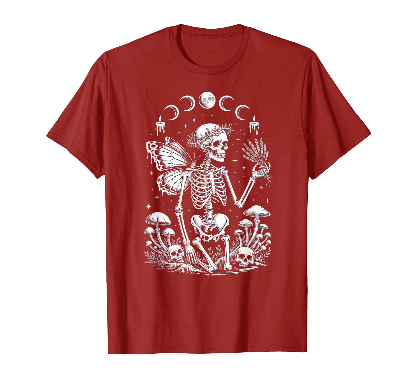 Skeleton Fairy Witchy Occult Moon Phases Mushrooms T-Shirt