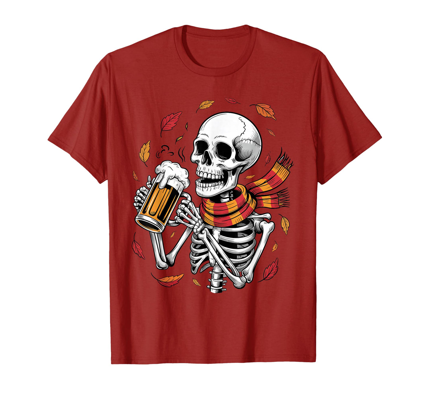 Spooky Skeleton Drinking Beer Funny Fall Season Oktoberfest T-Shirt