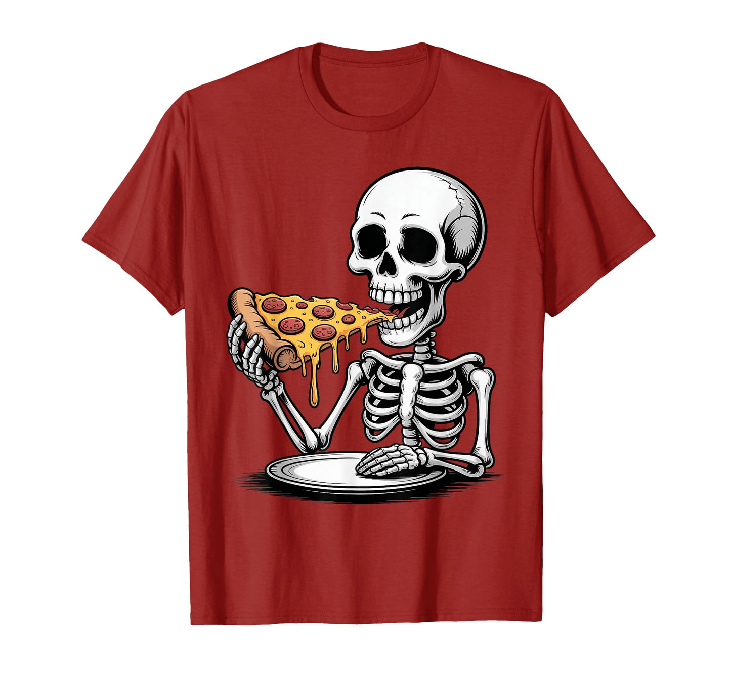 Skeleton Eating Pizza Halloween Trick or Treat Spooky Season T-Shirt