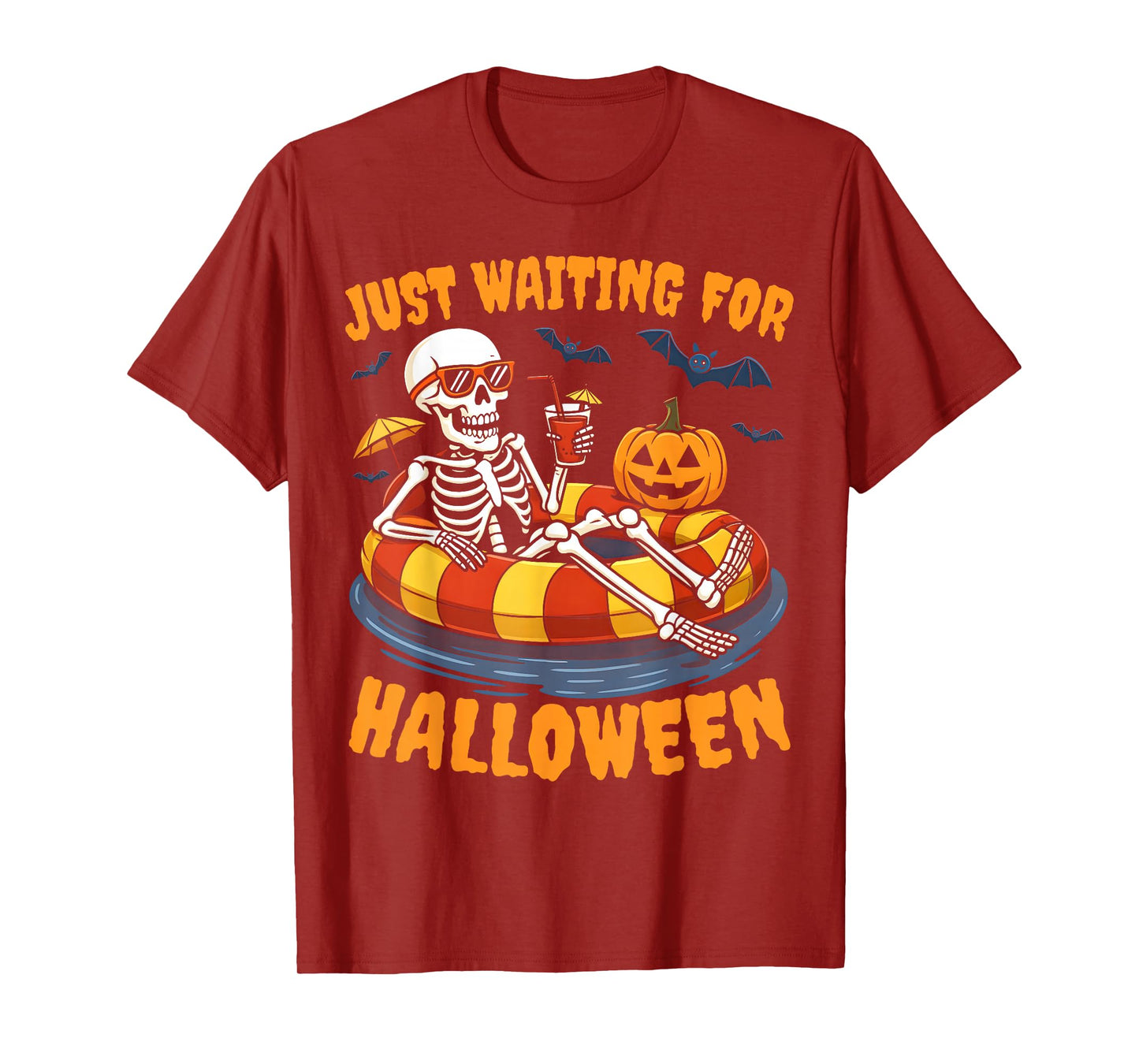 Spooky Summer Skeleton Just Waiting for Halloween Pumpkin T-Shirt