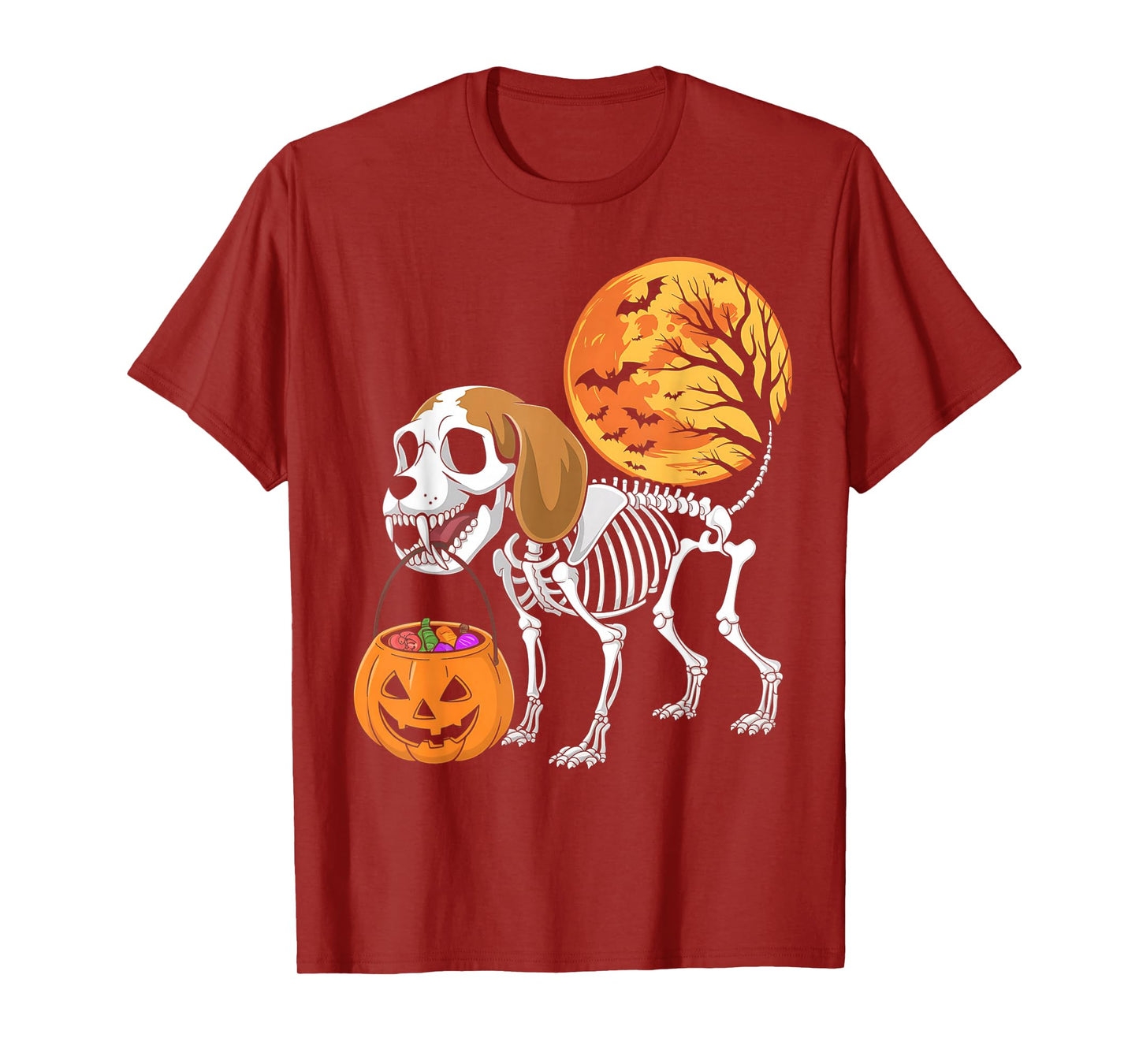 Funny Beagle Dog Skeleton Scary Pumpkin Moon Halloween T-Shirt