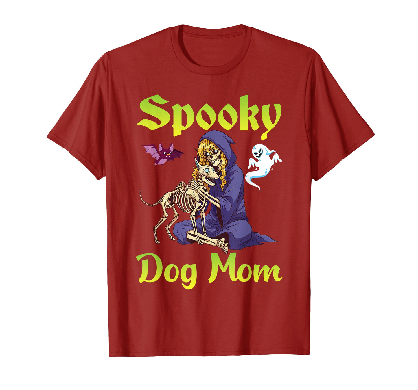 Spooky Dog Mom Halloween Skeleton Witch with Ghosts and Bat T-Shirt