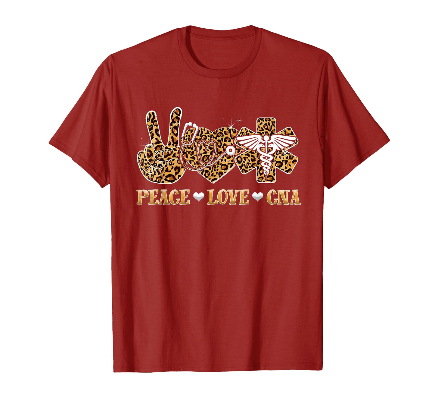 Peace Love Cna Nurse Life Leopard Print Stethoscope Heart T-Shirt