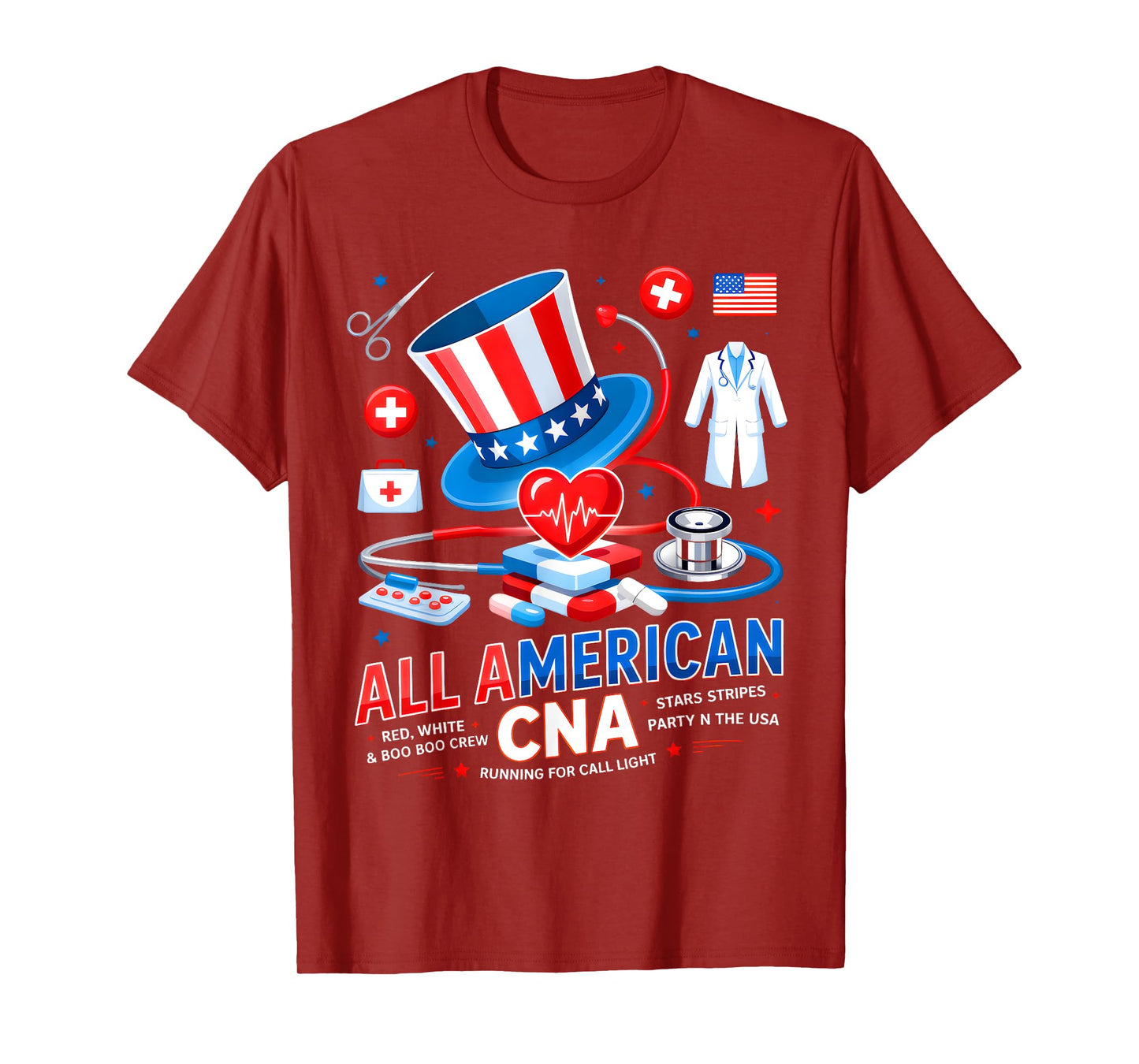 All American CNA 4th Of July Scrub Top Patriot Women RN CNA T-Shirt