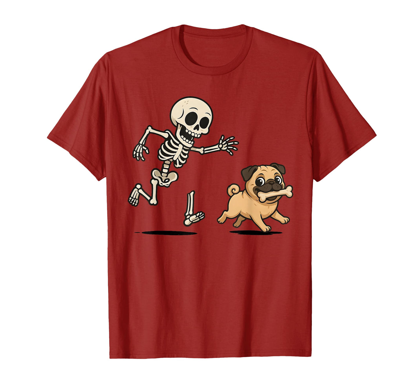 Funny Skeleton Chasing Pug Halloween Dog Mom Pet Lover T-Shirt
