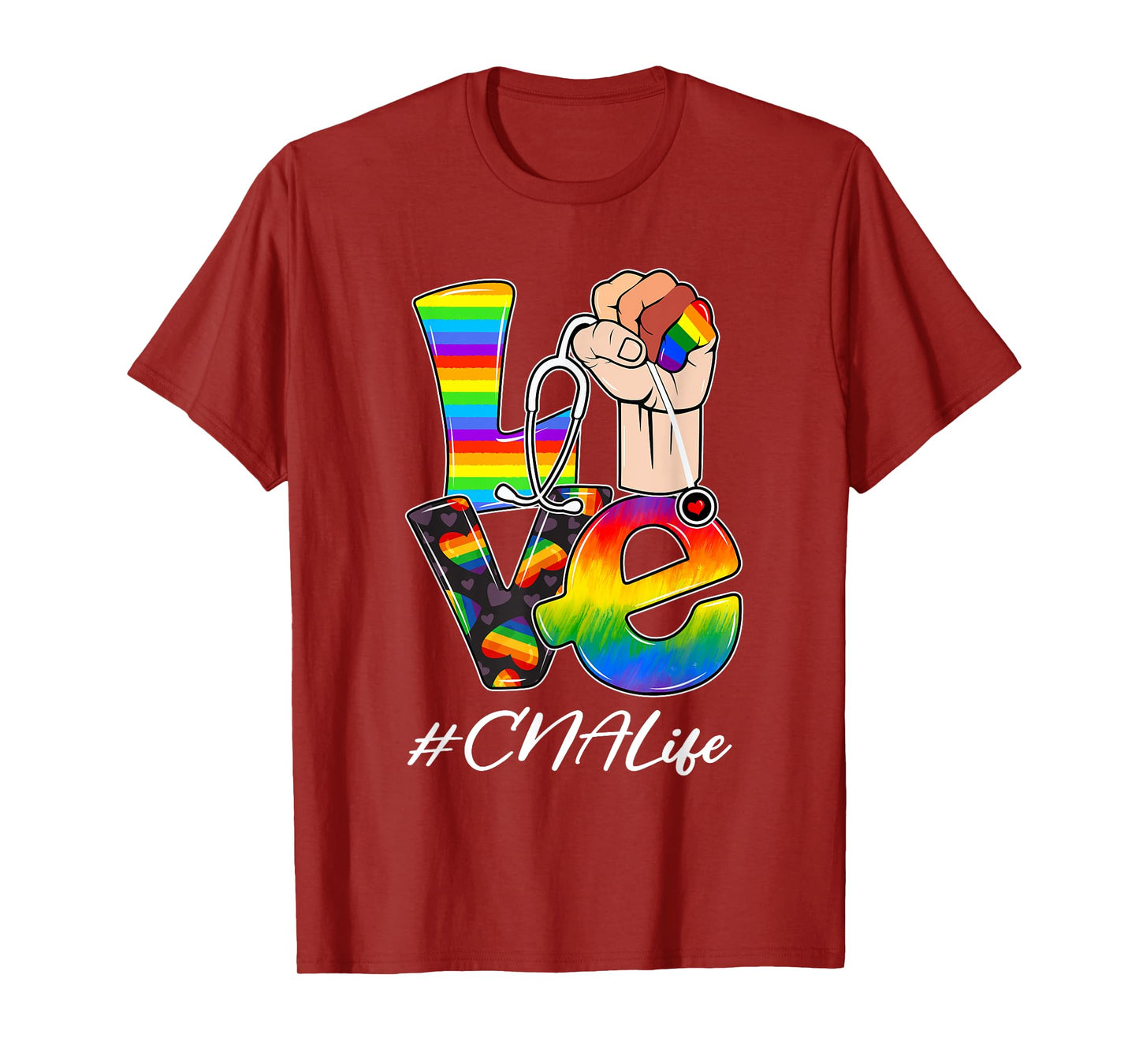LOVE CNA Life Nurse LGBT Gay Pride Rainbow Flag Nursing T-Shirt