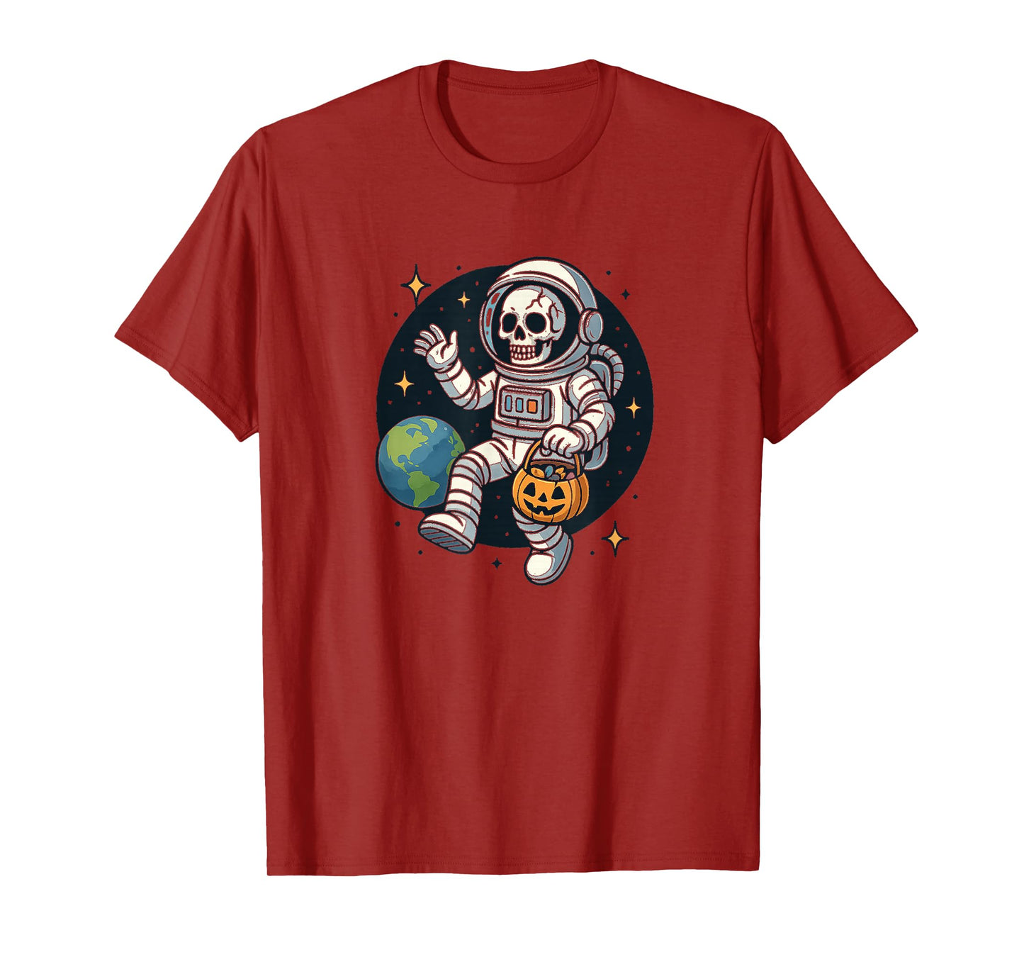 Skeleton Astronaut Floating in Space Halloween T-Shirt