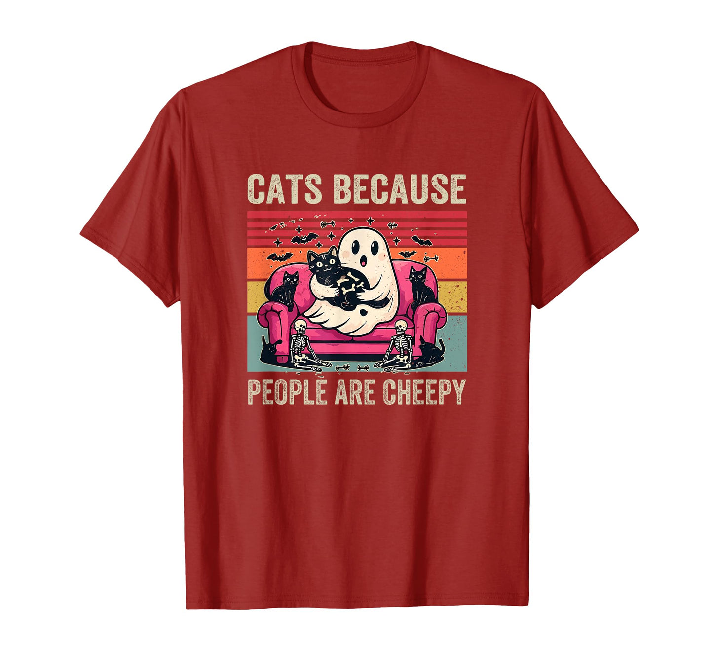 Cats Because People are Creepy Ghost Halloween Cat Mom Kids T-Shirt