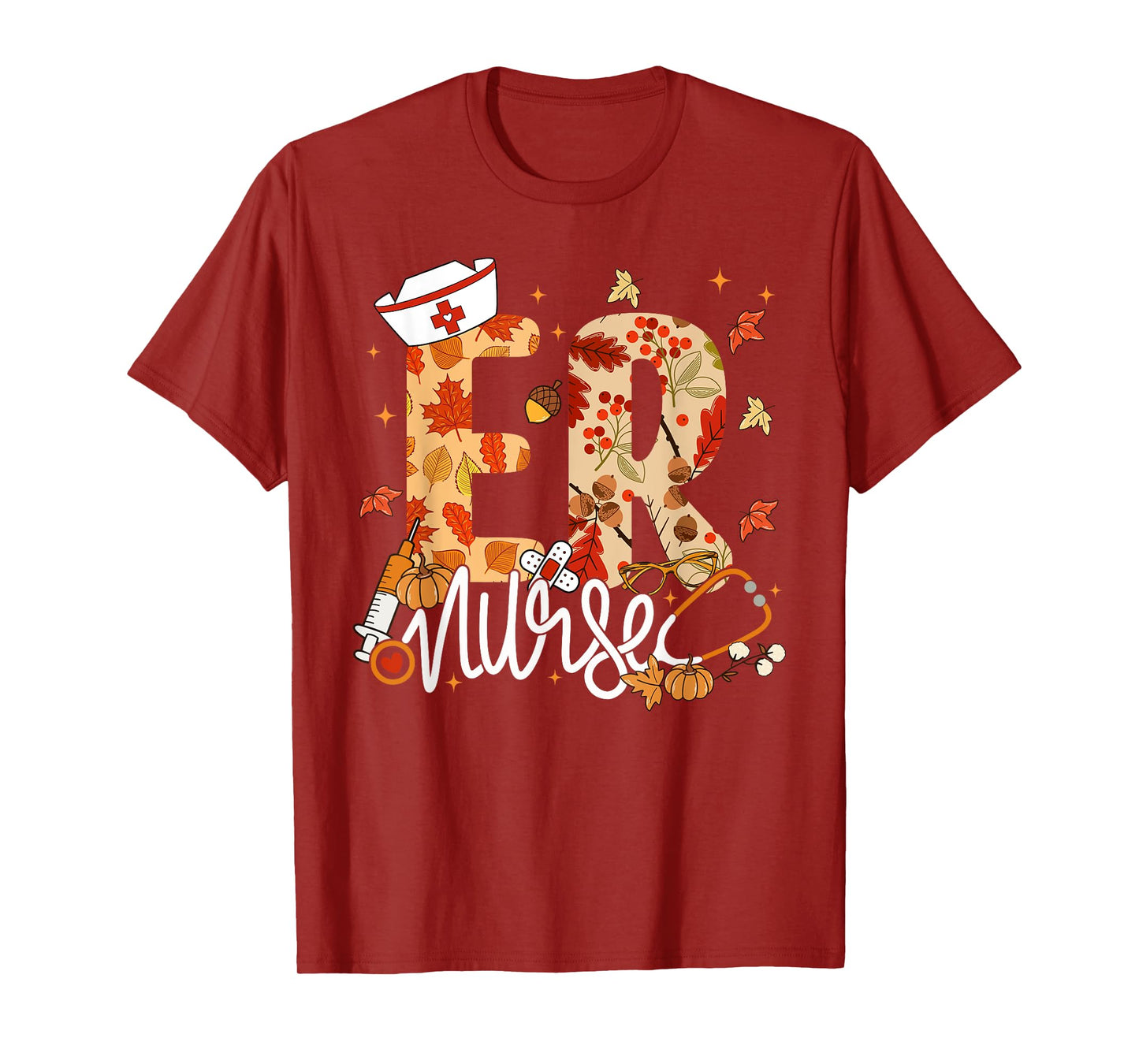 Stethoscope ER Nurse Fall Yall Autumn Leaves Thanksgiving T-Shirt