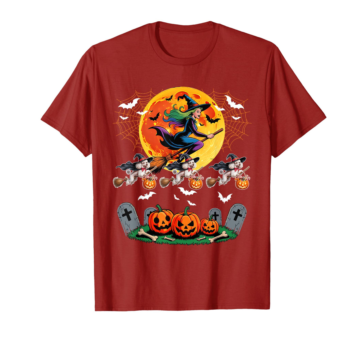 Poodles Cosplay Witch On Broomstick Halloween Owner T-Shirt