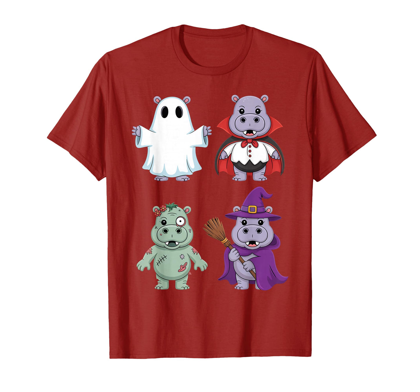 Cute Hippo Halloween Costume Boo Witch Skeleton Boys Girls T-Shirt