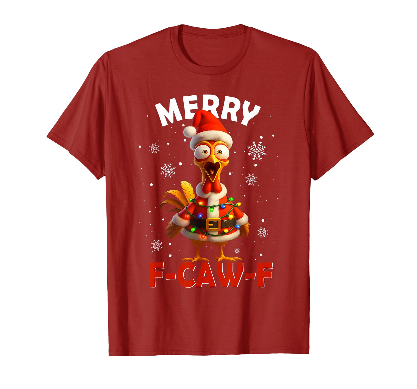 Merry F-Caw-F Christmas Chicken Xmas Lights Rooster Holiday T-Shirt