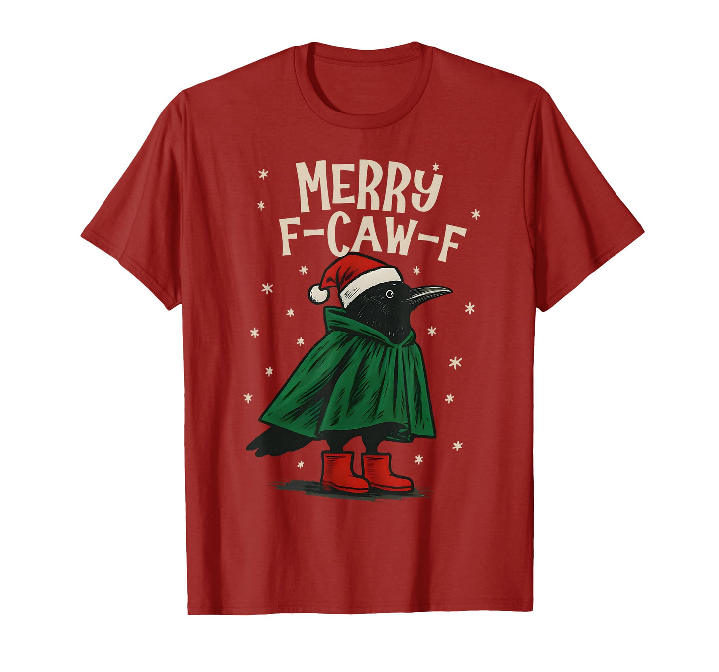 Black Crow F-Caw-F Funny Retro Christmas Lights Santa hat T-Shirt