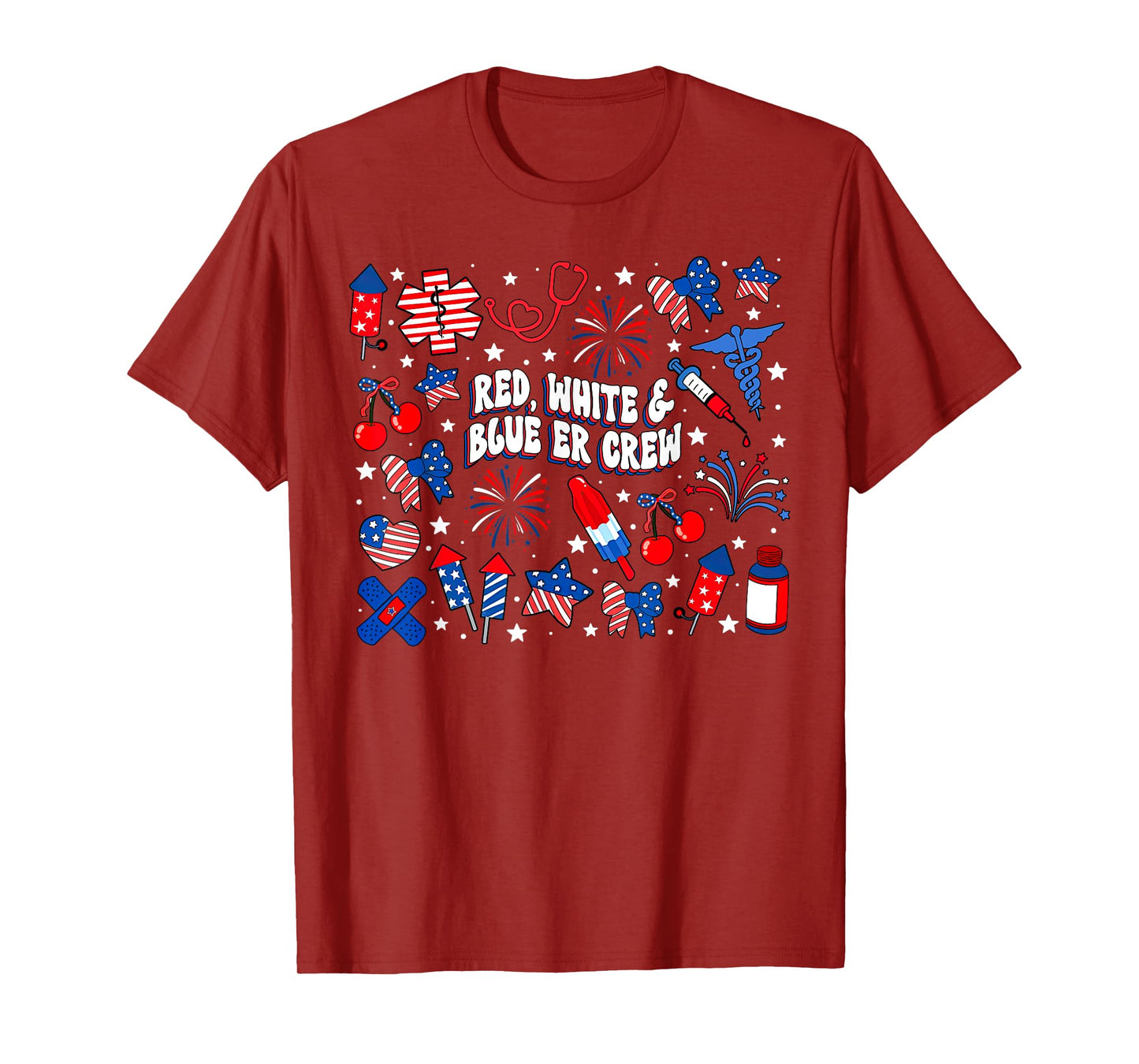 Red White Blue ER Crew Emergency Department 4th Of July T-Shirt